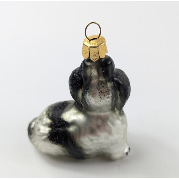 Shih Tzu Dog Handblown Glass Ornament Christmas Tree Black Silver Poland Glitter - Picture 3 of 11